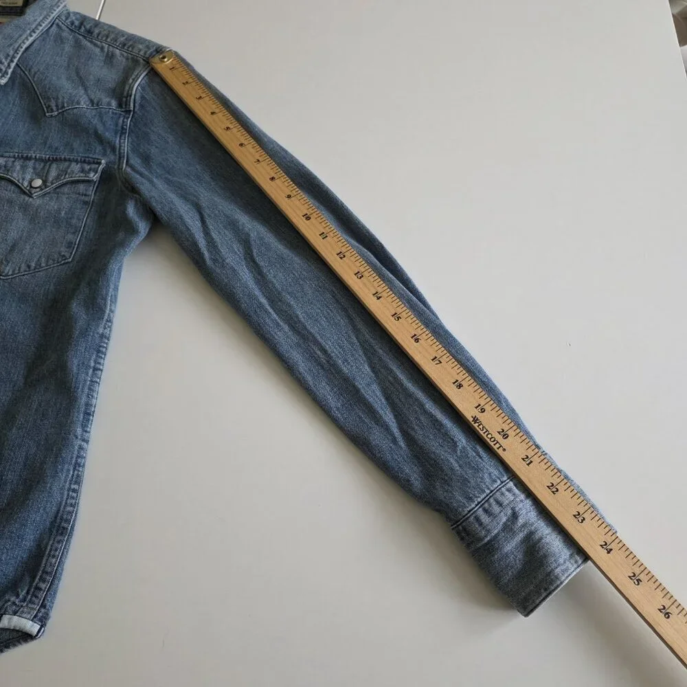 Levi's Denim Shirt Mens S Blue LS Pearl Snap Buttons Western Cotton Slim Cowboy